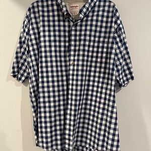 Wrangler Men's Navy and White Plaid Shirt